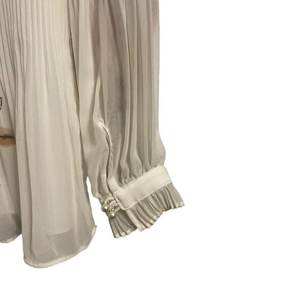 White House Black Market Floral Pleated High Collar Blouse Size 2 - Picture 7 of 8